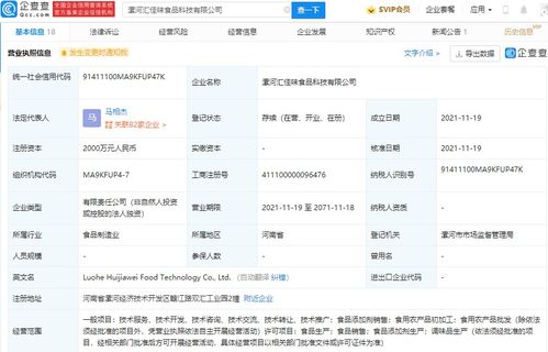 企查查顯示雙匯發展成立食品科技公司,注冊資本2000萬